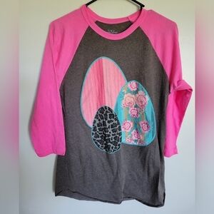 Crazy Train Women's Easter Egg Raglan Baseball Tee Size Small